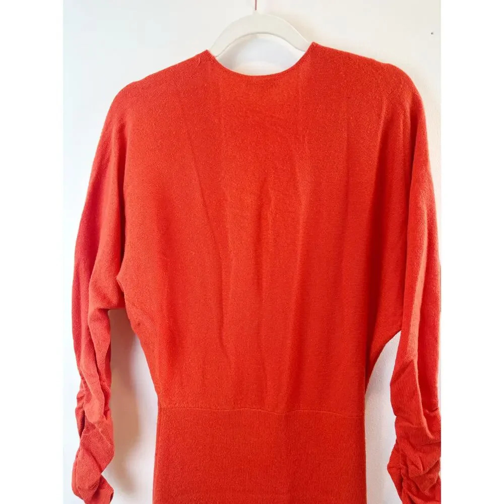 Riess Jenna Sweater Dress Orange Knitted Cashmere Blend Ruched Size M - Picture 7 of 13